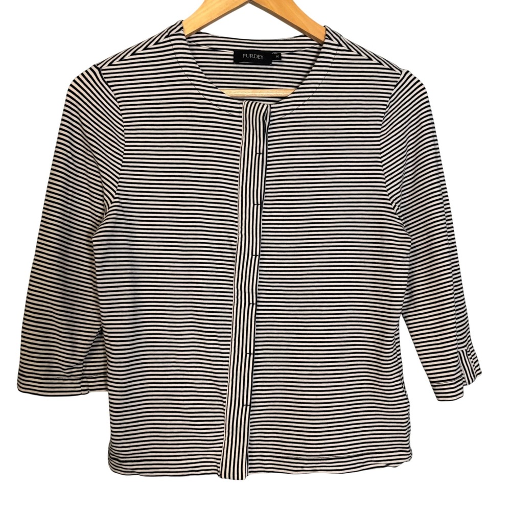 Purdey Womens Striped Button Front 3/4 Sleeve Top Medium‎ Classic